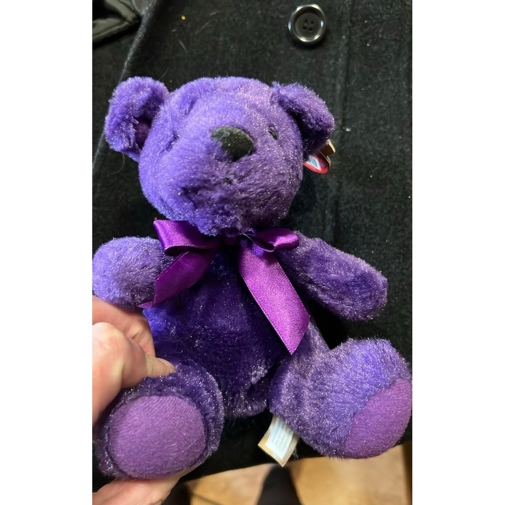 First & Main Purple Shimmer Teddy Bear Plush Purple‎ Ribbon Heart Tag Toy